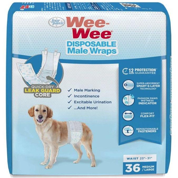 Four Paws Wee Wee Disposable Male Dog Wraps Medium/Large, 36 count