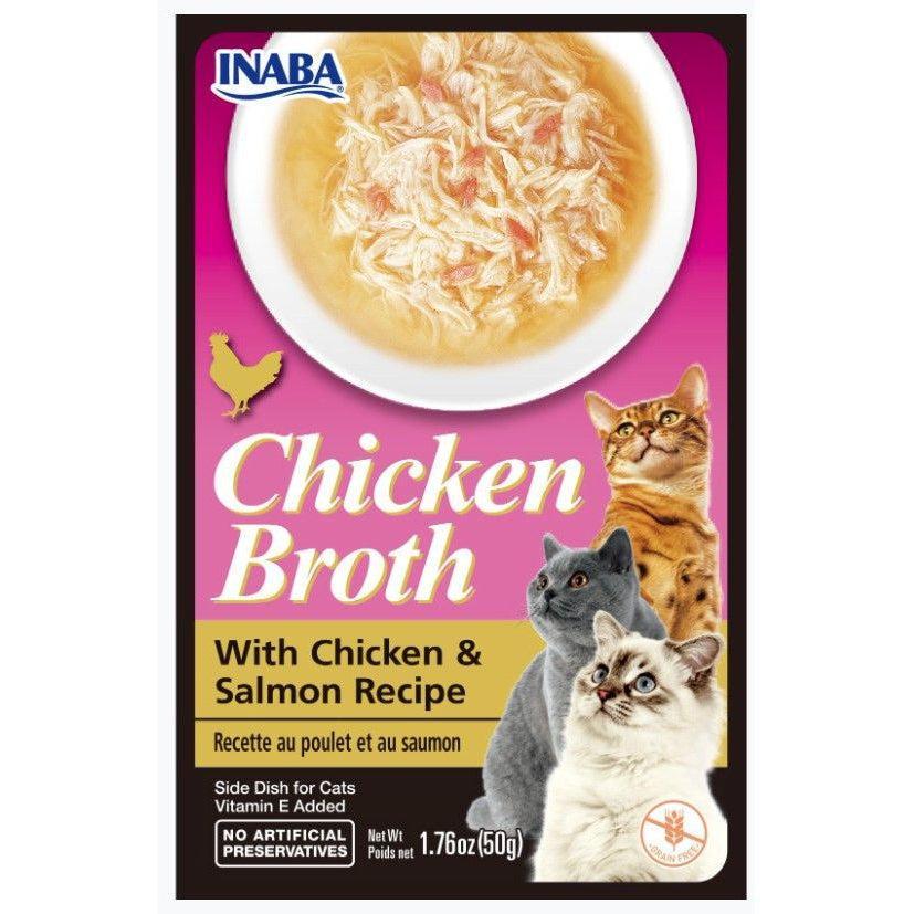 Inaba Chicken Broth with Chicken and Salmon Recipe Side Dish for Cats, 1.76 oz