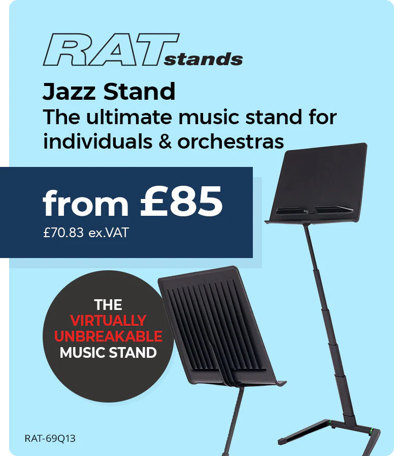 RAT Jazz Stand 
from £85
£70.82 ex.VAT
The ultimate music stand for individuals and orchestras
The virtually unbreakable music stand
RAT-69Q13