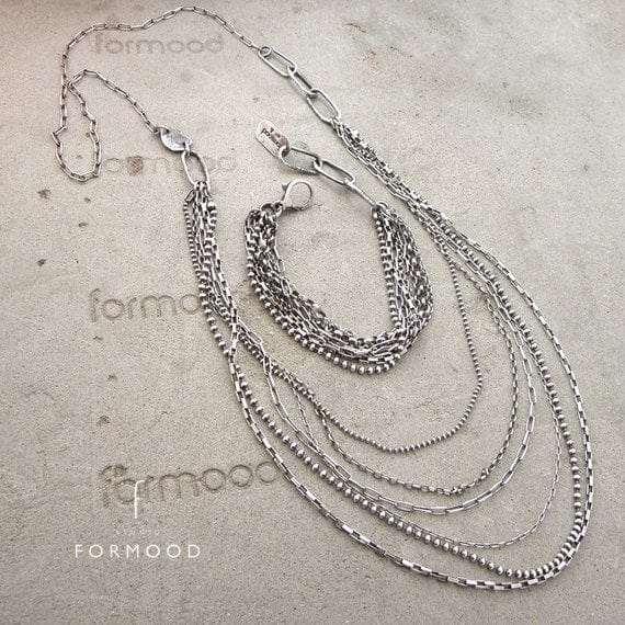 Modern Oxidized Silver Multi-strand Chain Bracelet FORMOOD