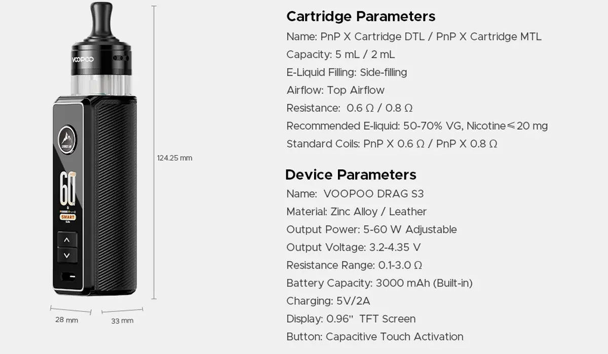Drag S3 specifications overview