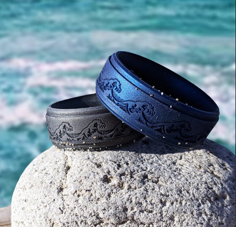 ocean waves custom engraved silicone ring for couple 