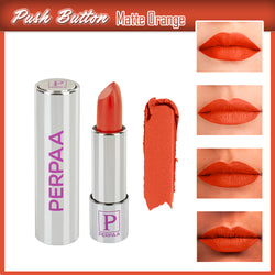 Perpaa Push Button Matt Orange Lipstick and Dark Maroon Round Bindi Combo (5-8 Hrs Stay) (Bindi Size 5, Diameter 5 mm)
