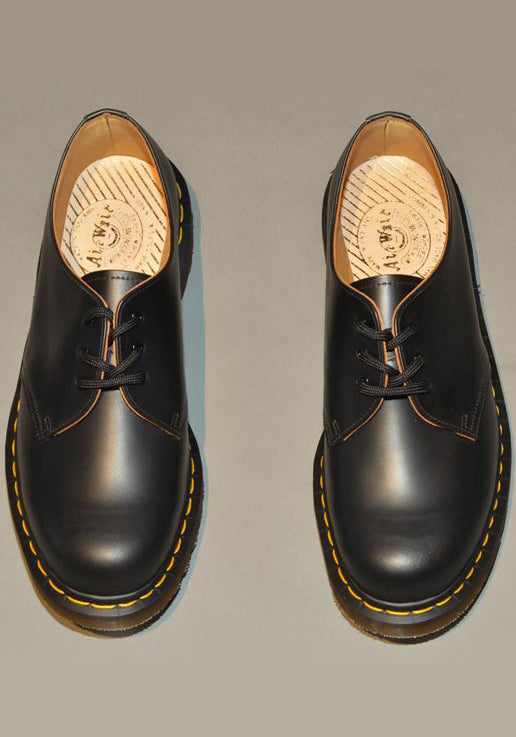 DR. MARTENS VINTAGE 1461 LEATHER SHOES BLACK QUILON MADE IN ENGLAND