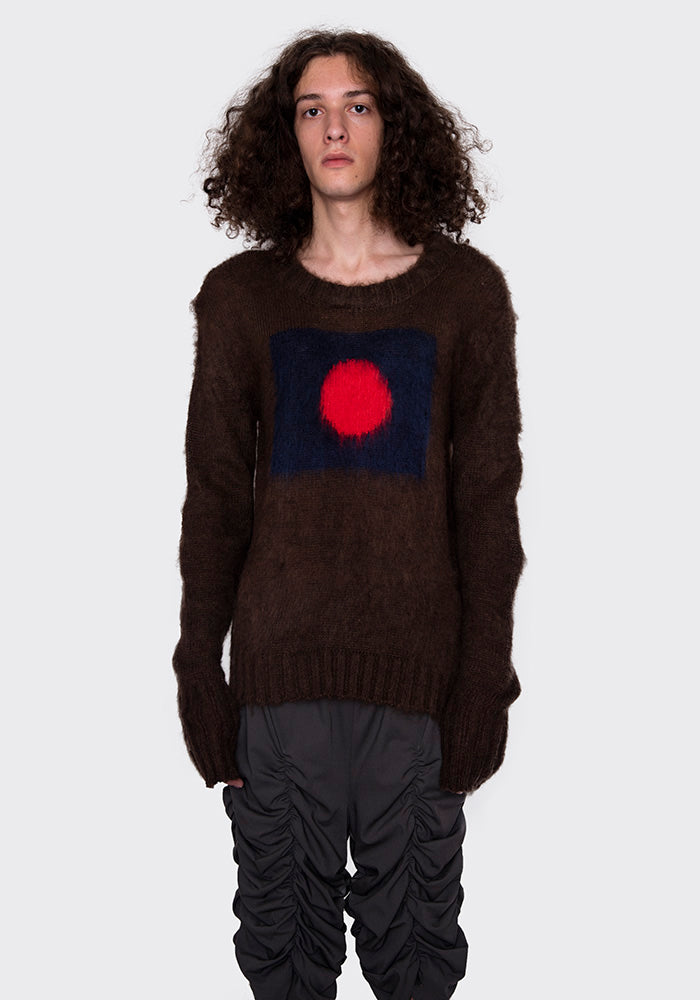 EDWARD CUMING FW22-K05 INTARSIA FUZZY SWEATER BROWN