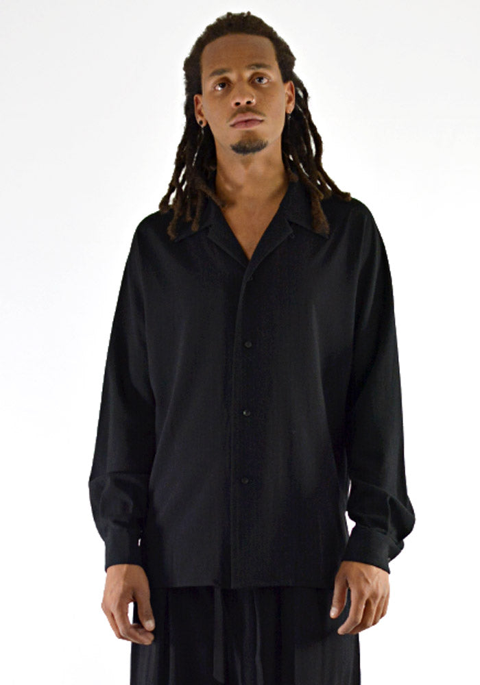 ETHOSENS E219 205 EMBOSSED OPEN COLLAR SHIRT BLACK