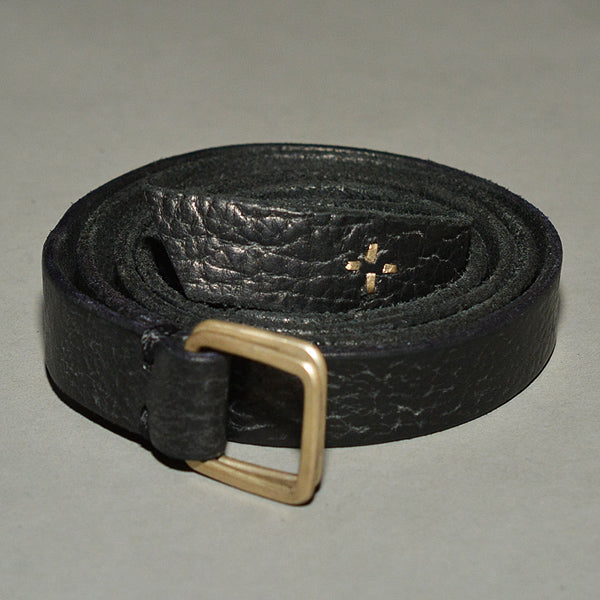 m.a+ by Maurizio Amadei DOUBLE SQUARE BUCKLE SLIM LEATHER BELT BLACK