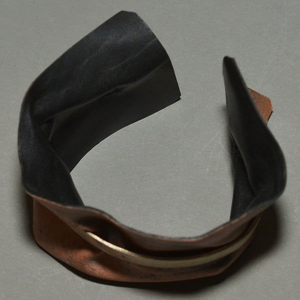 m.a+ by Maurizio Amadei SILVER BAND WIDE CUFF WITH REVERSED BLACK LEATHER