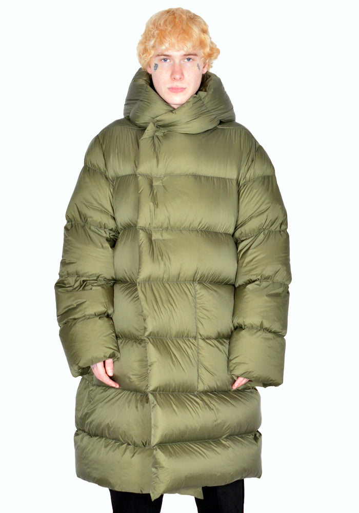 RICK OWENS RU02B2998 NZD3 PADDED & QUILTED HOODED LINER COAT GREEN