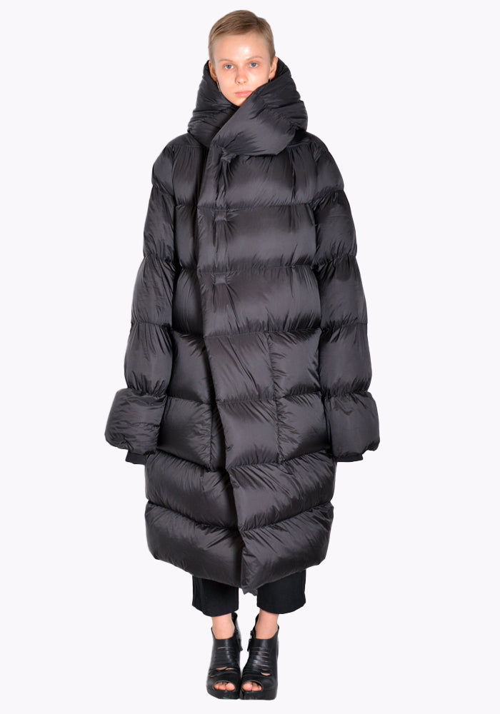 RICK OWENS PADDED & QUILTED HOODED LINER COAT BLACK FW22 | DOSHABURI