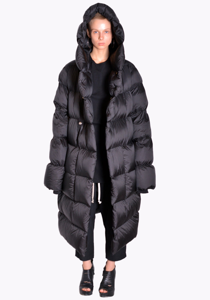 RICK OWENS PADDED & QUILTED HOODED LINER COAT BLACK FW22 | DOSHABURI