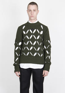 STEFAN COOKE DIAMOND SLASHED JUMPER KHAKI GREEN SS21 | DOSHABURI Shop