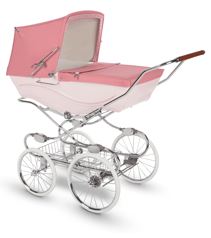 pink and white silver cross pram