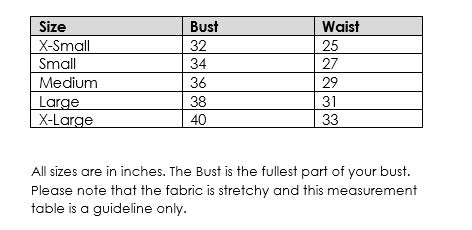 Size Guide Table Sunkissed Dresses