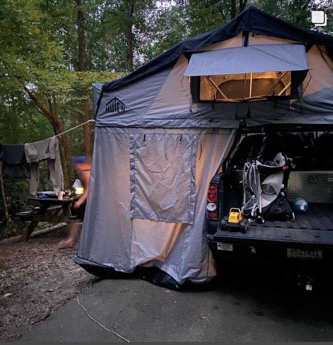 Luxury camping with Hutch Tent attached to car