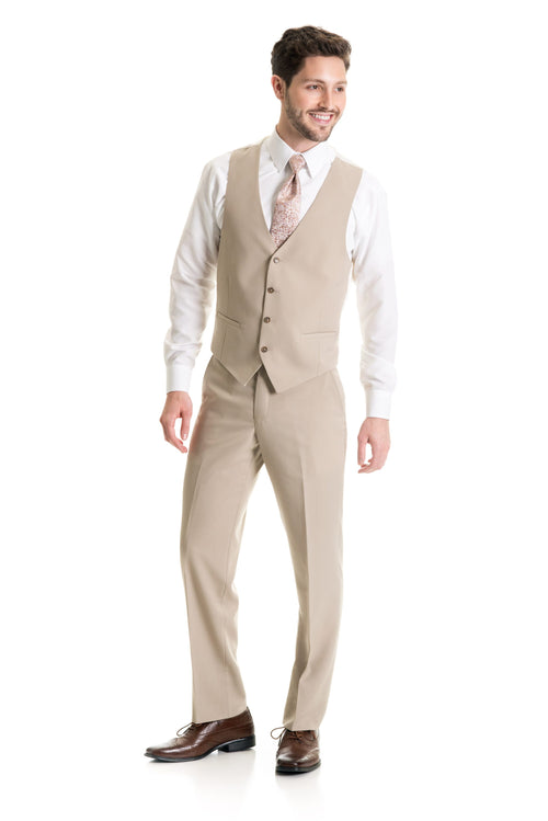 Tan Stretch Slim Fit Suit Pants