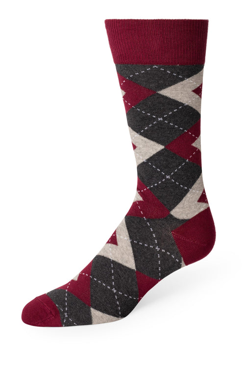A Red Men's Dress Sock with Peach Micro-Squares