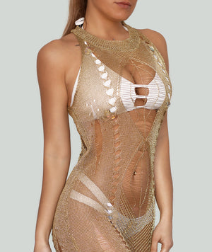 gold mesh cover up dress