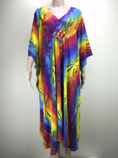 Bohemian Kaftan with Centre Woven Diamond Pattern and V-neck - Tie Dye ...