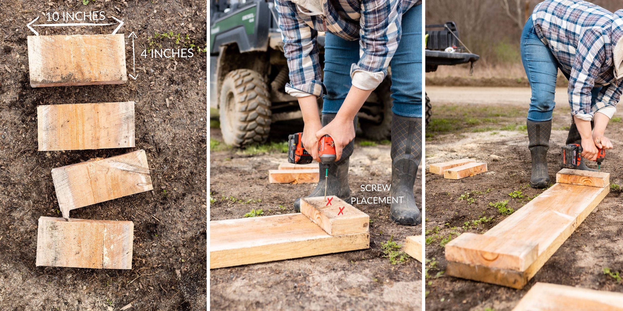 Detailed pictures of the blocks used to secure the side boards of raised bed.