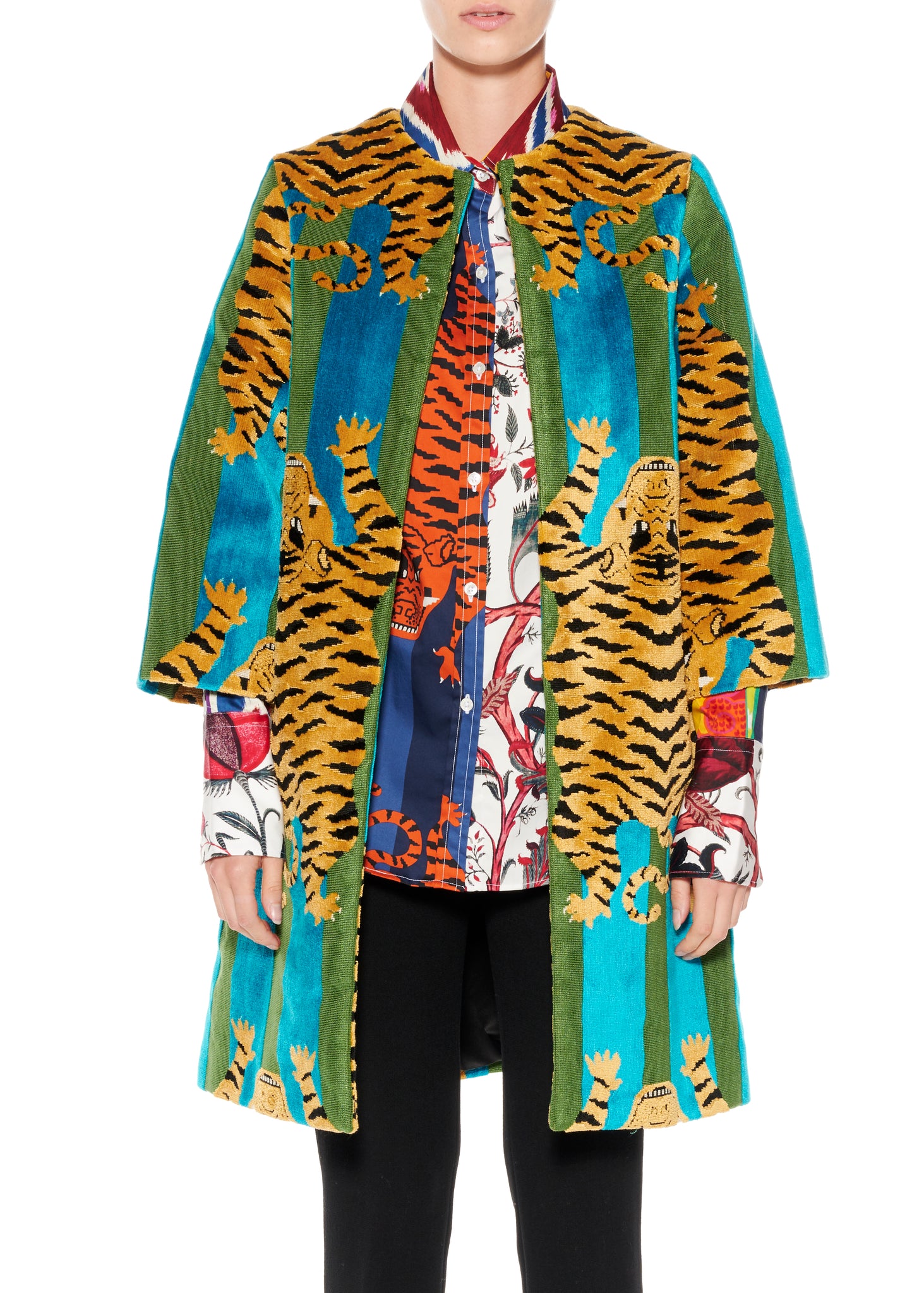 TURQUOISE JOKHANG TIGER A LINE COAT - Women's Jackets & Coats - Libertine
