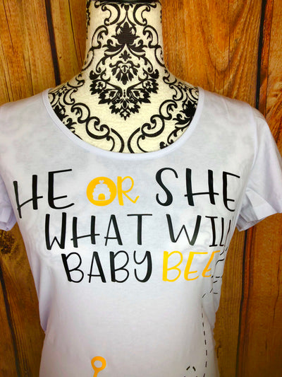 He Or She What Will Baby Bee Couples Gender Reveal Shirts Bee Themed Gender Reveal Bee Maternity Shirt Matching Couples Shirts Bee Shirts