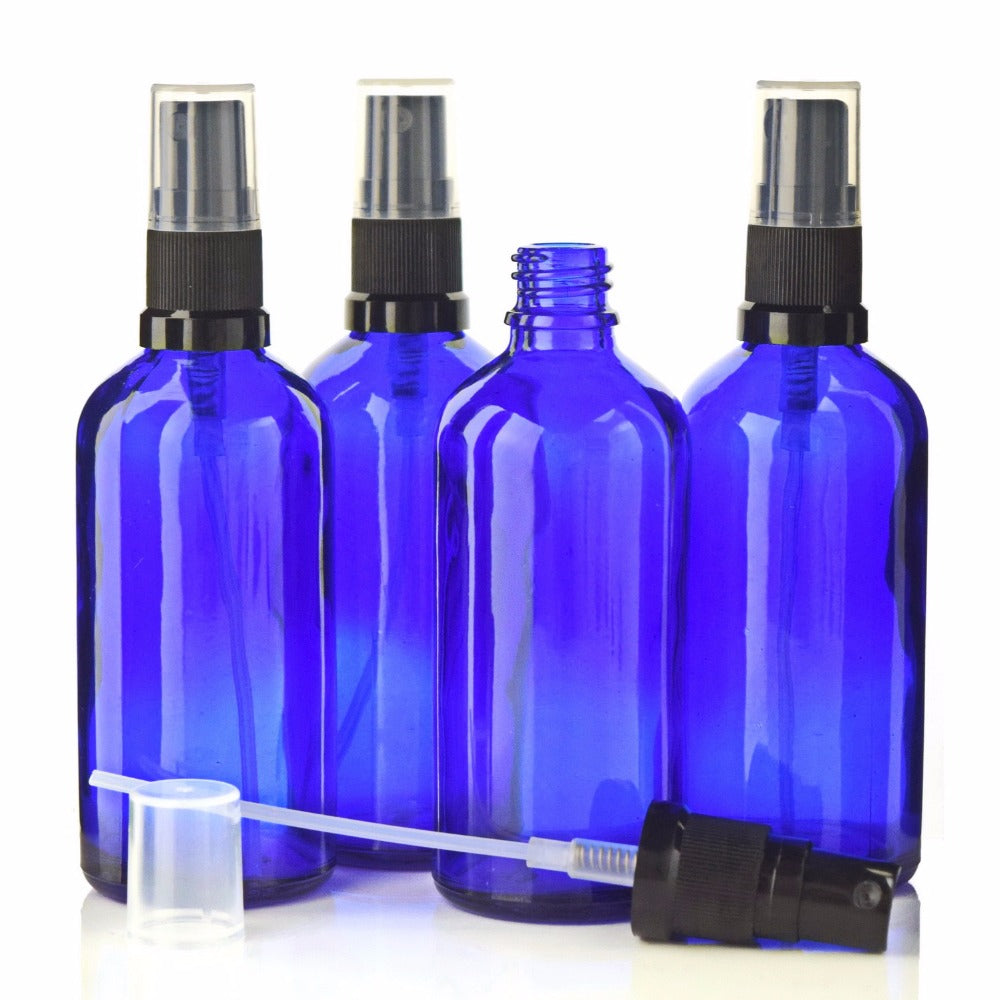 100ml Cobalt Blue Glass Spray Bottles (4 Pack) – The Essential Oilery