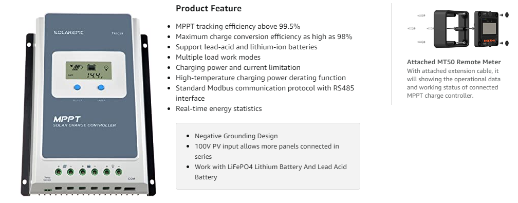 Protron / Epever MPPT Solar Laderegler Triron 10A, 20A, 30A, 40A  Solarladeregler für Solarpanel - MT50 Remote - eBox APP - Zubehör