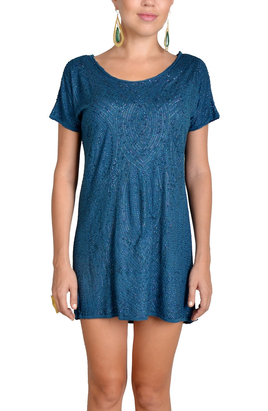 blue sequin shift dress