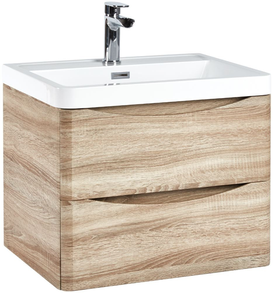 Bella 500mm Wall Hung Vanity Unit And Basin Bardolino Driftwood Oak Leeds Clearance Bathrooms