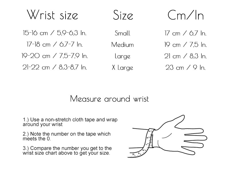 Size chart for The Palm Band.