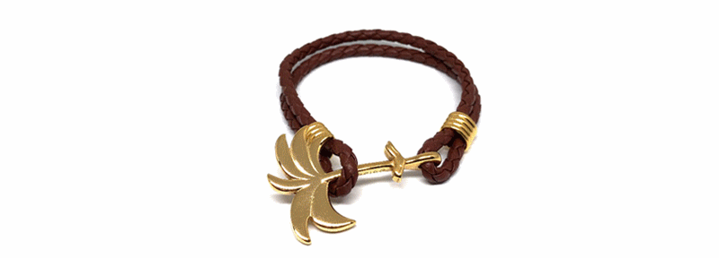 Palm Band Brown Leather Palm Tree Anchor Bracelet 360 Video.