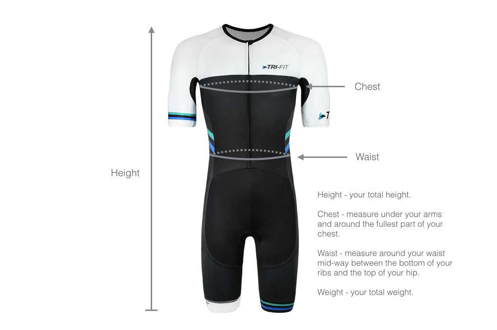 Image of mens tri suit with dimensions
