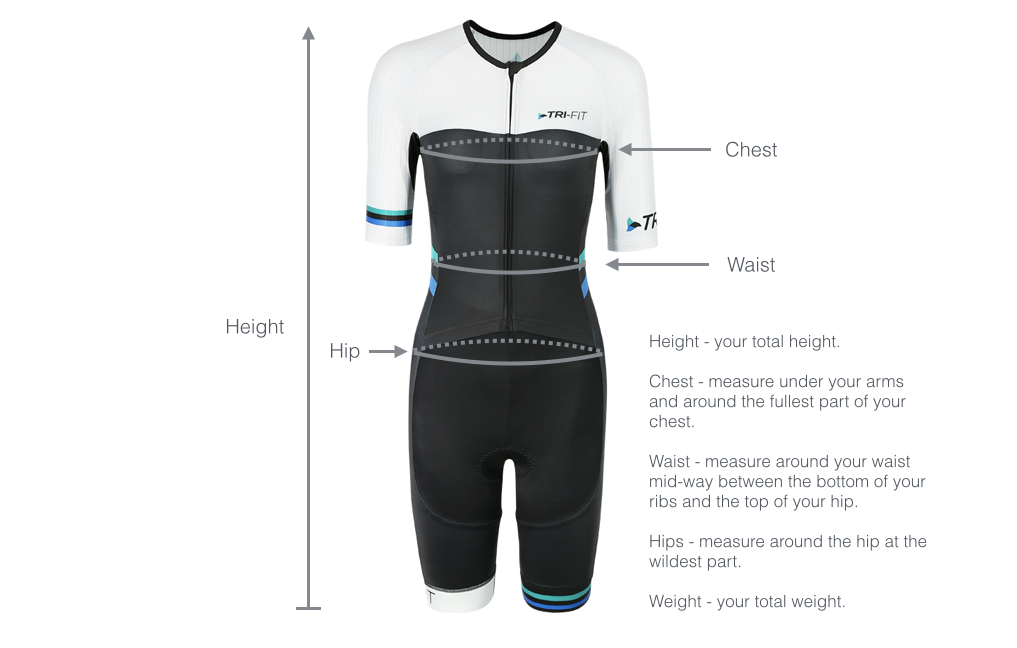 Image of womens tri suit with dimensions