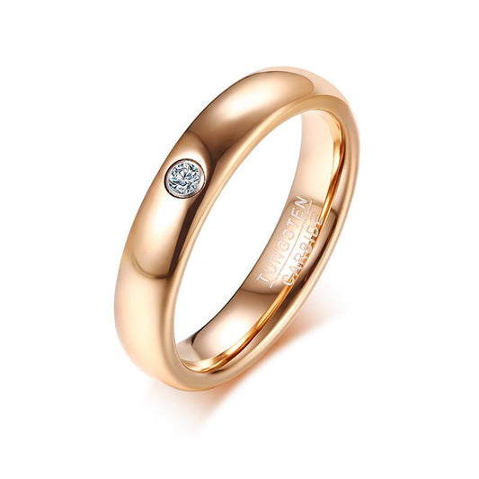Rose Gold Tungsten Engagement Band Solitaire Stone Wedding Ring Wholesale Plated 4mm - Ables Mall