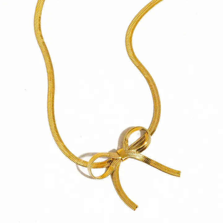 Marie 18K Gold Non-Tarnish Flat Snake Bow Choker