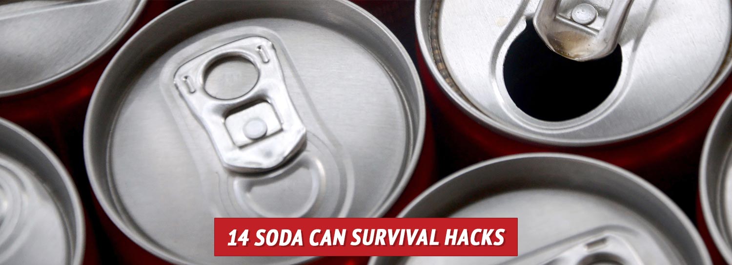 An assortment of soda cans and soda can lids.