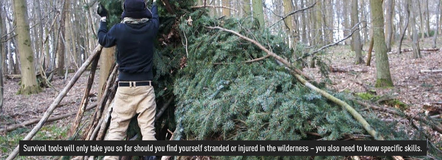 Man Building a shelter in the woods