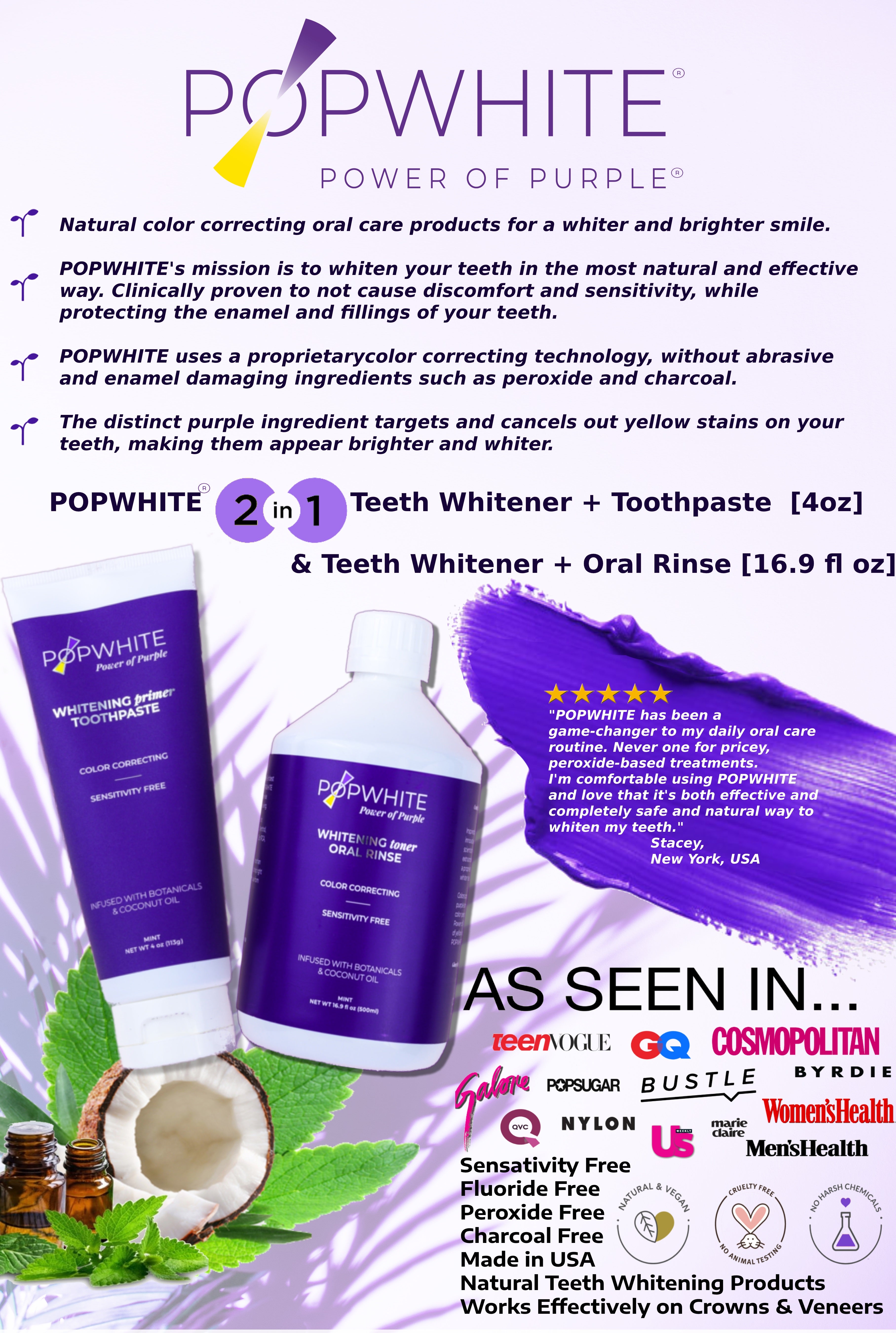 POPWHITE's 2-in-1 Teeth Whitener + Oral Rinse