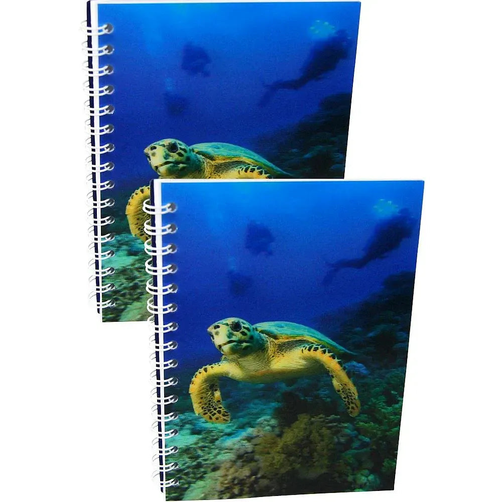 HAWKSBILL TURTLE - Two (2) Notebooks with 3D Lenticular Covers - Graph Lined Pages - NEW