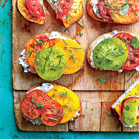 Open Faced Tomato Sandwiches with Creamy Cucumber Spread Recipe