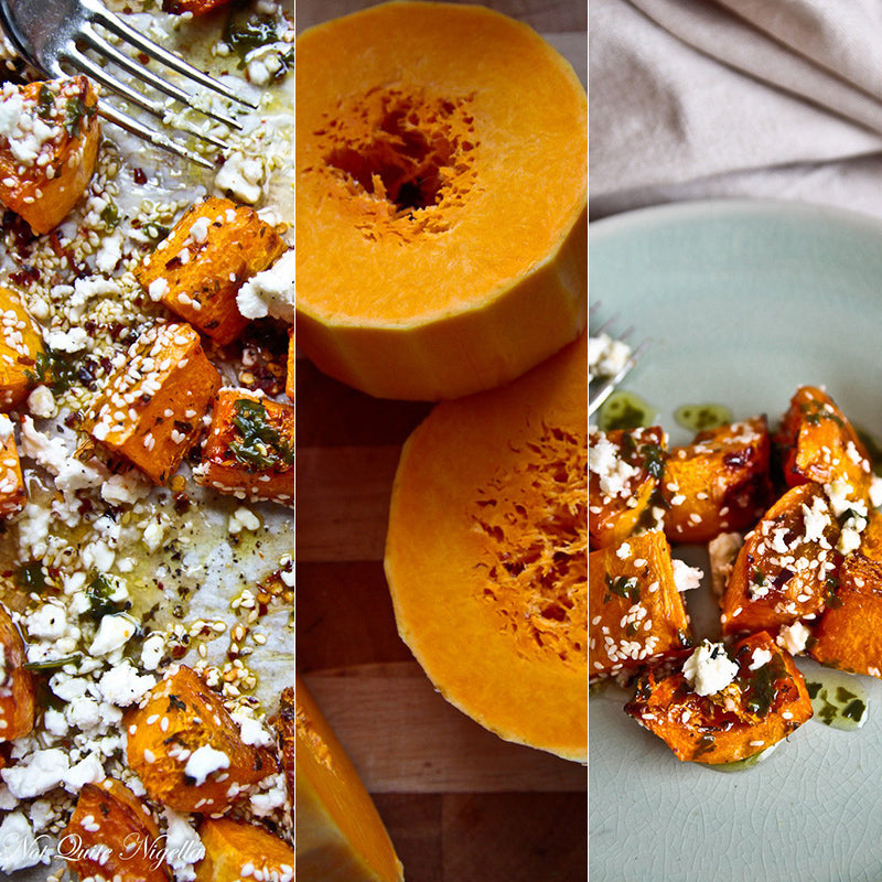 roasted butternut pumpkin with honey and fetta cheese