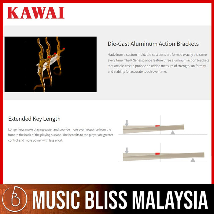 Kawai K-200 Professional Acoustic Upright Piano - Mahogany Polish (K200 / K 200) [MADE IN INDONESIA] - Music Bliss Malaysia
