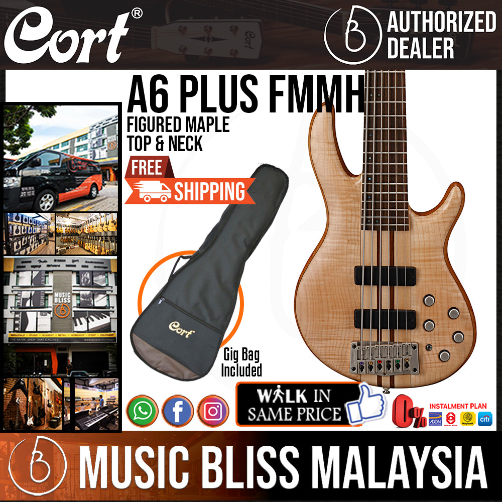 Cort A6 Plus FMMH 6-String Bass Guitar with Bag - Open Pore Natural | Music Bliss Malaysia