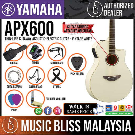 Yamaha APX600 Thinline Acoustic Guitar, Vintage White