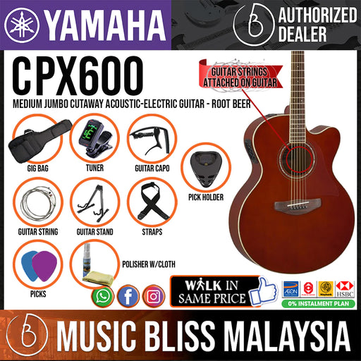 Yamaha CPX600 Medium Jumbo Cutaway Acoustic-Electric Guitar - Black