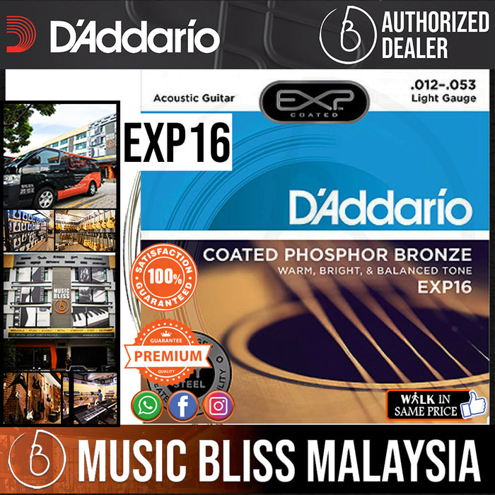 D'Addario EXP16 Coated Phosphor Bronze Light Acoustic Strings Music