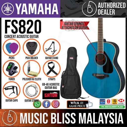 Yamaha FS820 Concert Acoustic Guitar w/FREE Gator GB-4G Acoustic