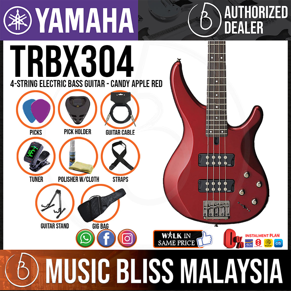 Yamaha TRBX304 4-string Electric Bass Guitar Package - Candy Apple