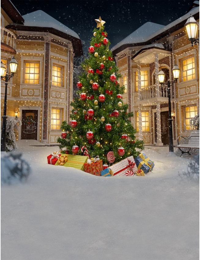 Christmas Tree In Snow Yard Backdrop For Holiday Photography – Shopbackdrop